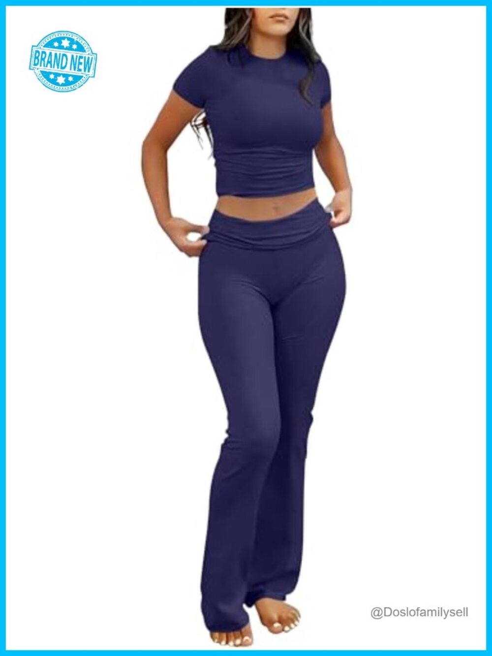 Women's 2 Piece Lounge Set Slim Fit Short Sleeve Cropped Top Flare Pants